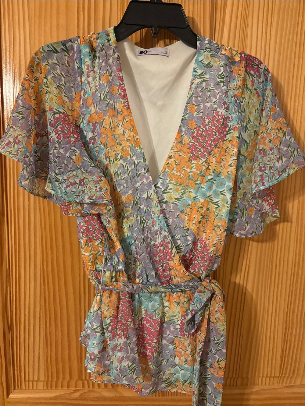 SO Pastel Floral Wrap Blouse with Self Tie
